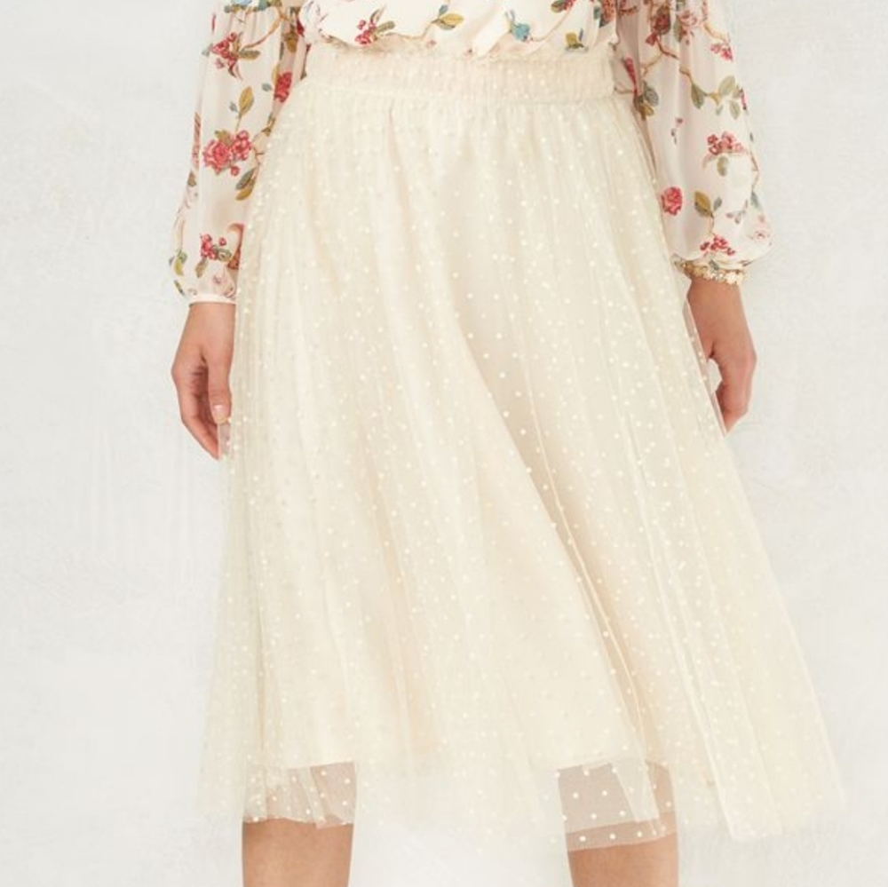 Elegant Cream Polka Dot Skirt